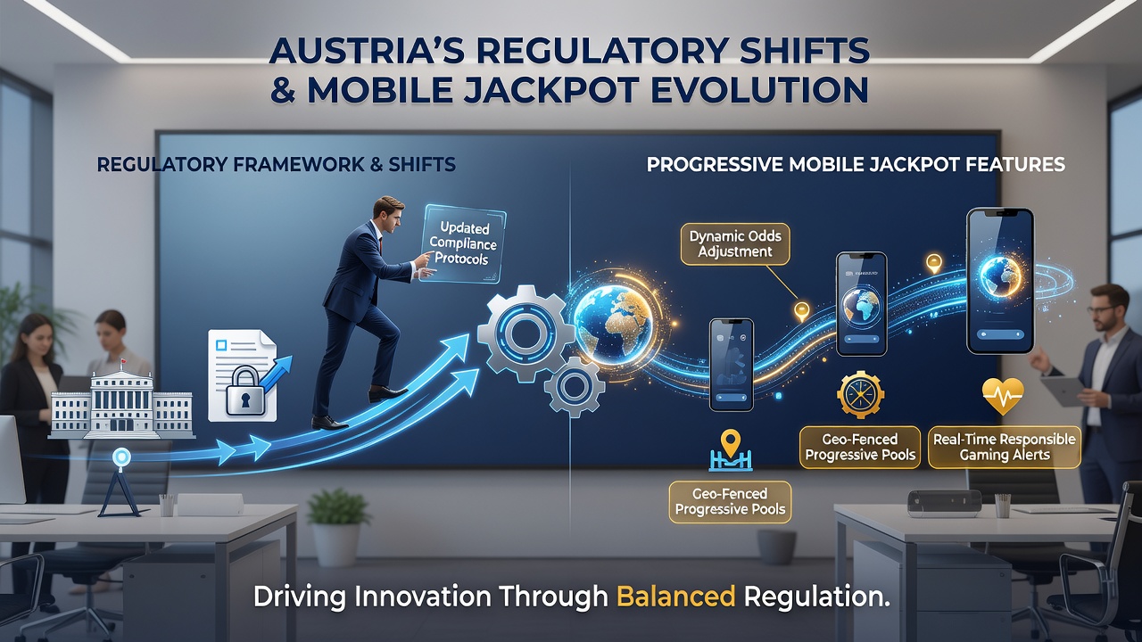 Mobile device displaying progressive jackpot interface under Austrian compliance standards